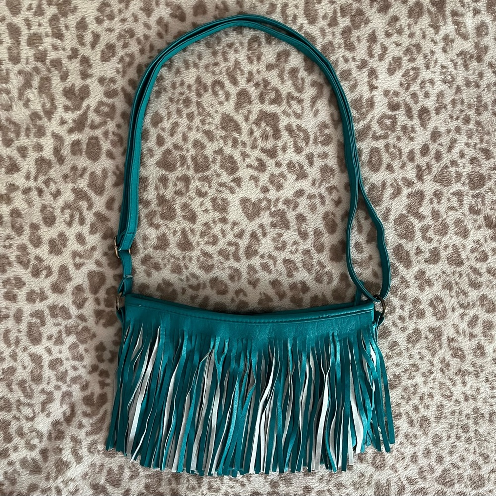 Teal Blue Fringe Shoulder Bag